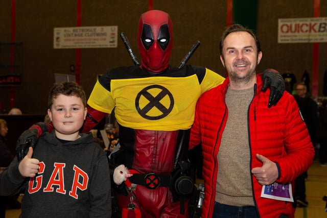 Damian and Callum Ireland, with Deadpool, at Hali-Con 2019,