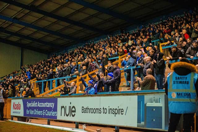 Fans at The Shay on Tuesday night during Halifax's 1-0 win over Bromley. Photo: Marcus Branston