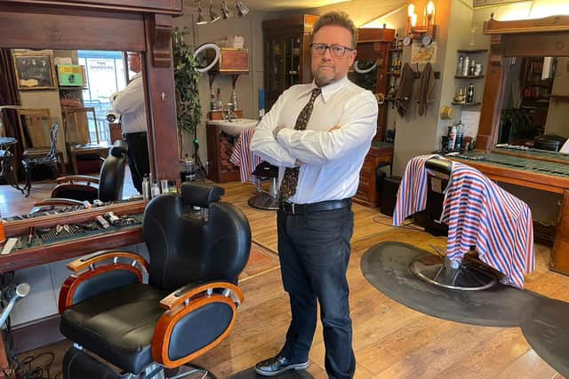 Wayne Anthony in his barbers in Hipperholme