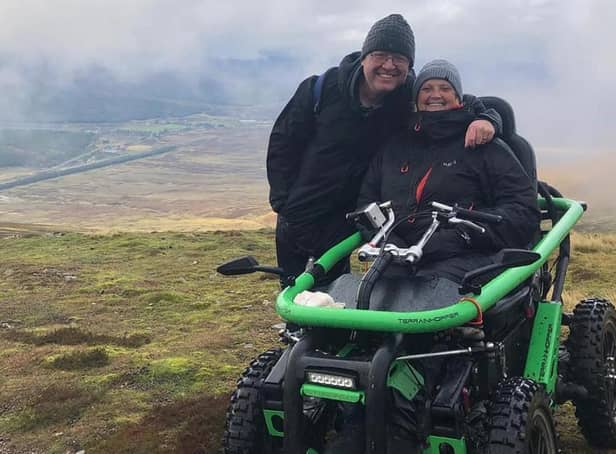 Debbie North is pictured with her husband, Andy, who passed away in June last year just eight weeks after being diagnosed with bowel cancer. Mrs North has set up a charity, Access the Dales, in her husband's memory. (Photo copyright: Debbie North)