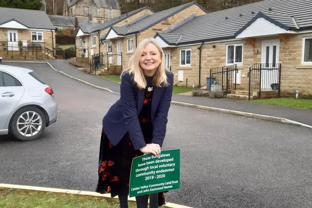 Tracy Brabin at the bungalow development in Walsden