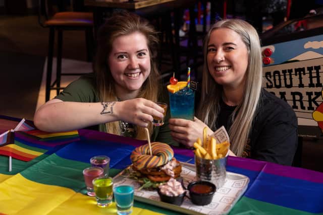 Next Level Kitchen Manager Holly Horne and Bar Manager Jessica McEvoy with the Anne Lister-themed burger and cocktails