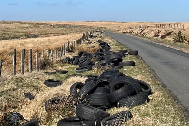 Some of the illegally dumped rubbish at Cold Edge Road in Calderdale, pictured by Mr Tagg