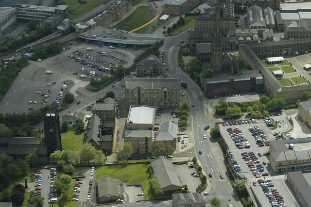 Aerial views of Halifax town centre back in 2003.