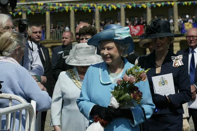 Queen Elizabeth II during her visit to the Piece Hall in 2004