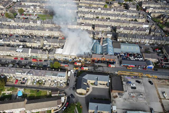 The fire on Queens Road today. Photo by AV8 Aerial Media