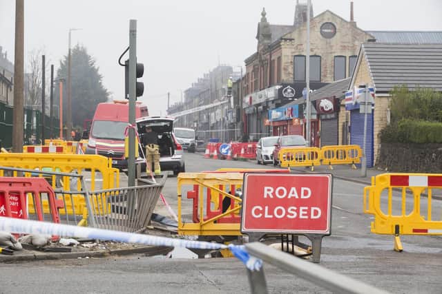 Road closures remain in place after the fire