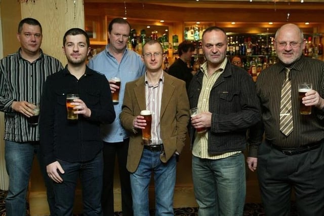Big night out Christmas parties in 2009 at Berties, Elland. From Aflex Hose pictured are Dave, Matthew, David, James, Mark and Wolfgang.
