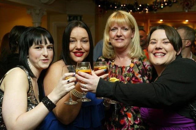 Big night out Christmas parties in2009 at Berties, Elland. From Aflex Hose. Pictured are Melissa, Melanie, Bev and Tracy.