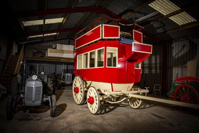 Rodney Greenwood who during lockdown finally finish a project he started 15 years ago - building his very own Victorian horse-drawn omnibus from century old plans in his shed in Halifax. Picture Tony Johnson
