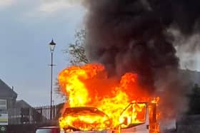 The van on fire in Queensbury last night