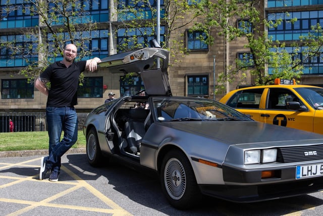 Michael Sutton with his DeLorean from Back to the Future at Hali-Con