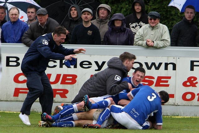 Halifax celebrate the decisive goal in the 2013 final at Brackley