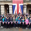 Children at St Augustine's Primary School in Halifax at The Piece Hall ready for the jubilee celebrations