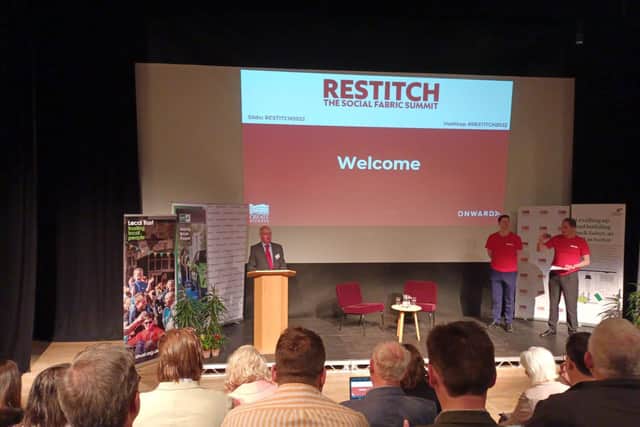 Leader of Calderdale Council, Coun Tim Swift, gives a warm welcome to the attendees at Restitch 2022 in Halifax.