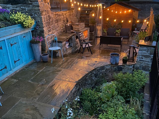 String lights and seating areas make for pleasant sitting out time in the evening.