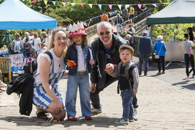 Ripponden Jubilee Food and Drink Market. From the left, Jenny Piggott, Nancy Tighe, four, Martin Tighe and Dawson Tighe, two.