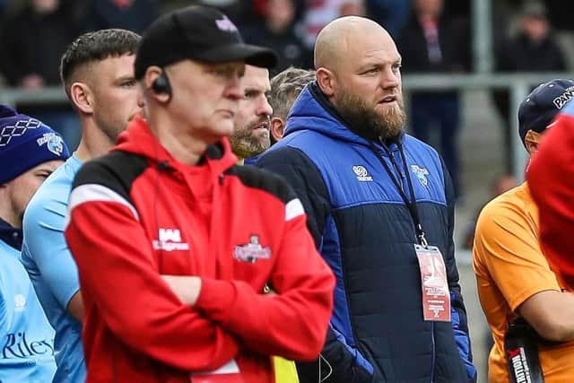 Simon Grix, right, was disappointed with Panthers' performance at Leigh. Picture: Simon Hall