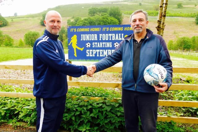 Stephen Crowther, Chair of Todmorden Junior Football Club and Stephen Curry, Director of UCVR and Riverside.