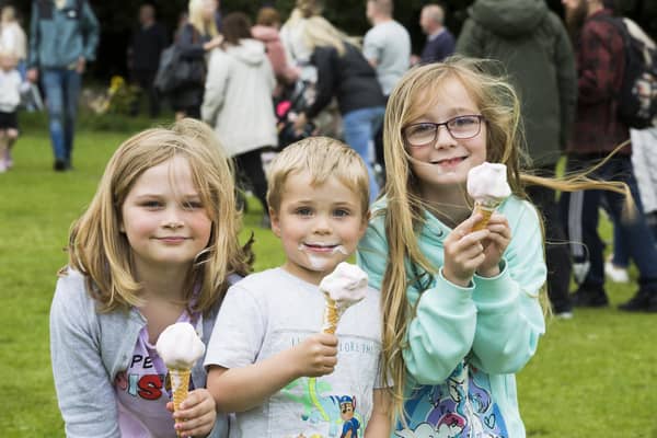 Freya Burgin, eight, Elijah Burgin, four, and Sophia Newsome, nine, enjoying ice-creams at Halifax Gala on Saturday