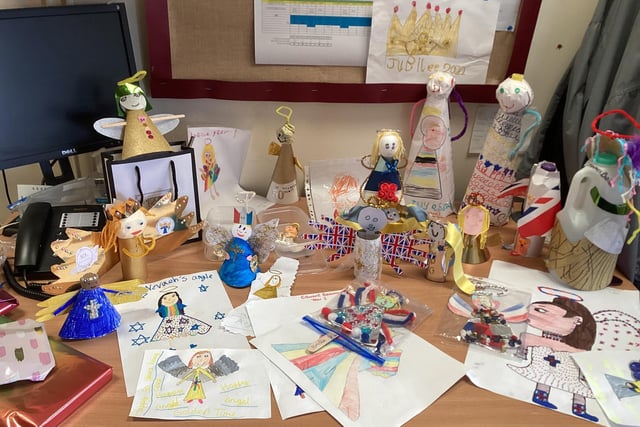 Some of the items made by pupils to commemorate the 50th birthday of St Michael & All Angels Primary & Pre-School