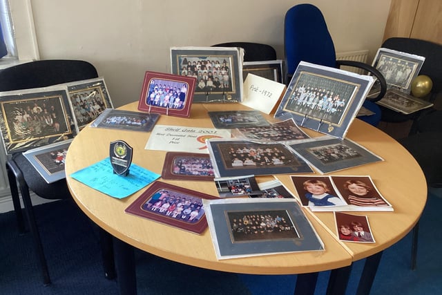 Some of the old photos pupils looked through at the school