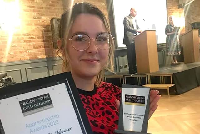 Apprentice of the Year 2022 Sarah Brierley, a paralegal at Winter Solicitors in Bacup, at the ceremony in Accrington.