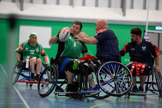 Action from Ireland's win over Scotland in Halifax on Saturday. Picture: Bruce Fitzgerald