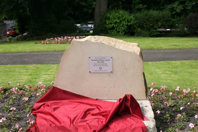 The commemorative stone in Crow Wood Park