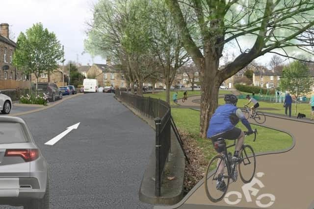 An artist’s impression of Oak Road, the narrow residential street in Bradley that is likely to be used as a “funnel” for traffic off the congested A62 Leeds Road as part of a multi-million pound scheme being considered by Kirklees Council. (Image: Kirklees Council)