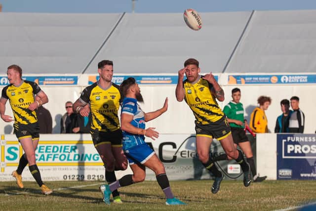 Action from Halifax Panthers' win at Barrow Raiders. Picture: Simon Hall.