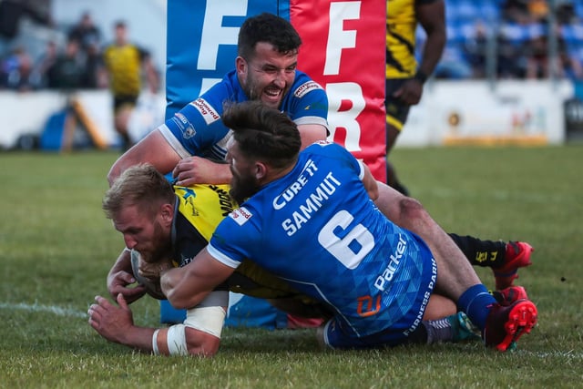 Brandon Moore crosses during Halifax Panthers' win at Barrow Raiders. Picture: Simon Hall