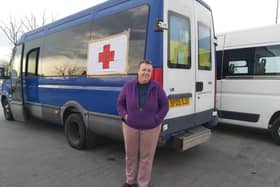Raven Payne with her aid bus