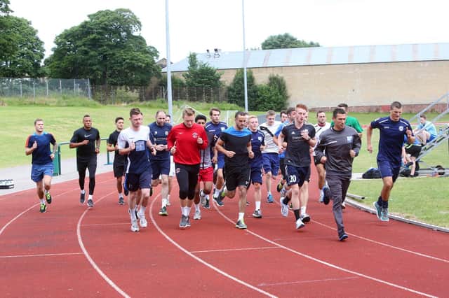 FC Halifax Town players take part in their first training session of pre-season.