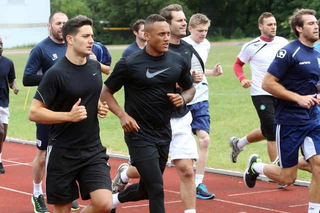 FC Halifax Town players take part in their first training session of pre-season.