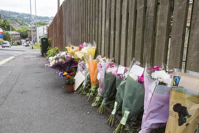 Flowers left in Sowerby Bridge for Donna Taylor