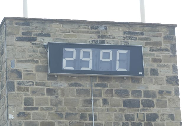 Thermostat at Dews Garage, Halifax,  during a heat wave with record temperatures in 2003.
