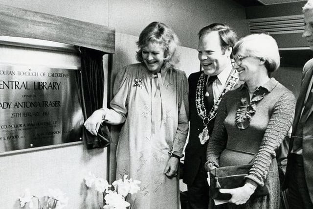 Lady Antonia Frazer (left) opens the new Halifax Central Library at Northgate on January 17, 1984.