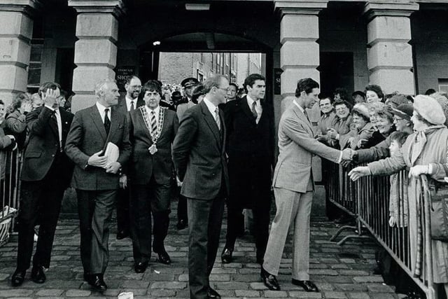 Prince Charles visiting the Piece Hall, Halifax back in 1987.