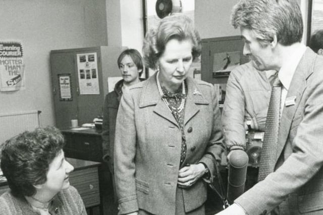 Margaret Thatcher on a visit to the Courier newsroom back in 1983.