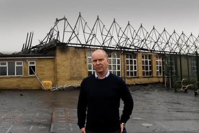 Headteacher of Ash Green Primary School Mungo Sheppard at the school the day after the blaze