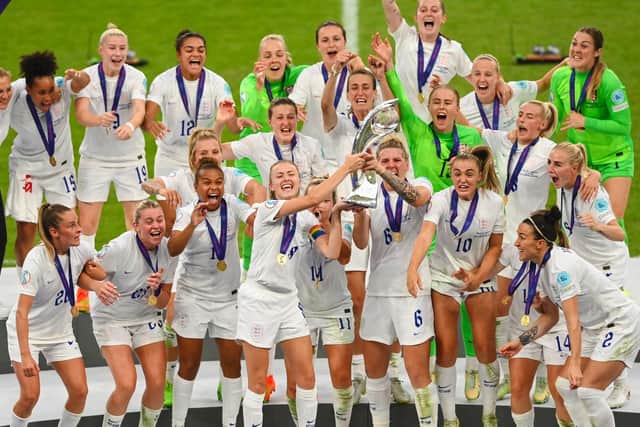 England Lionesses celebrate their win at Wembley on Sunday