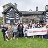 The flash mob for Save Gentleman Jack in front of Shibden Hall.