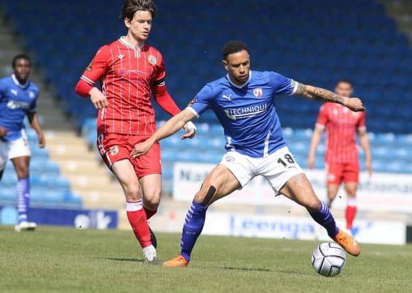 Chesterfield's Nathan Tyson in action against Bromley on Saturday
