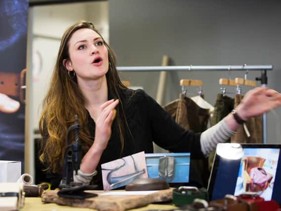 Leather worker Ruby Creagh pictured at Trouser Town Bizarre Bazaar at the Birchcliffe Centre, Hebden Bridge