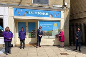 Mandy Clarke, Helen Charles, Jason Gregg, Rachel Oates, Lewis Parry and James Slavin launch the first permanent contactless card donation point in
Calderdale for CFFC.