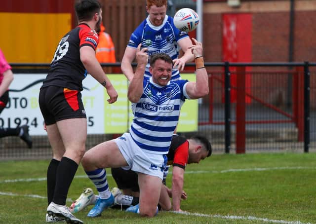 Try time for Halifax Panthers in their 36-0 win over Dewsbury Rams. Picture: simonomhrugbypics.