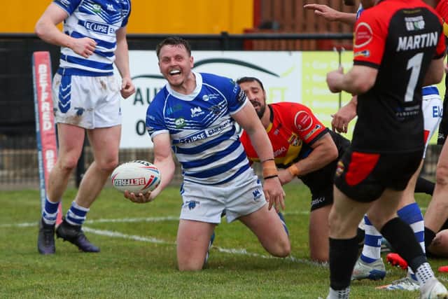 Try time for Halifax Panthers in their 36-0 win over Dewsbury Rams. Picture: simonomhrugbypics.