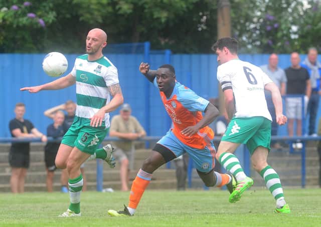 Tobi Sho-Silva in action for Town on their last visit to Farsley Celtic in July 2019