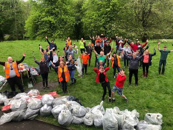 Community clean-up day at Shaw Park in Holywell Green. Picture: Calderdale Council.